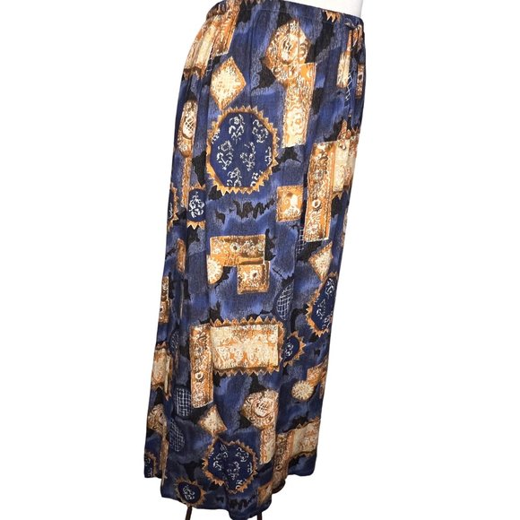 NOTATIONS CLOTHING CO. Women's Skirt Size Large Blue and Orange Geo Print Elasti - Picture 6 of 11